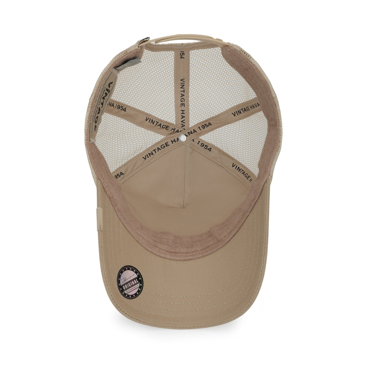 Vintage Havana Trucker Hat for Women – Khaki Mesh & Canvas Adjustable Cap With Glitter Patch & Crocodile Star
