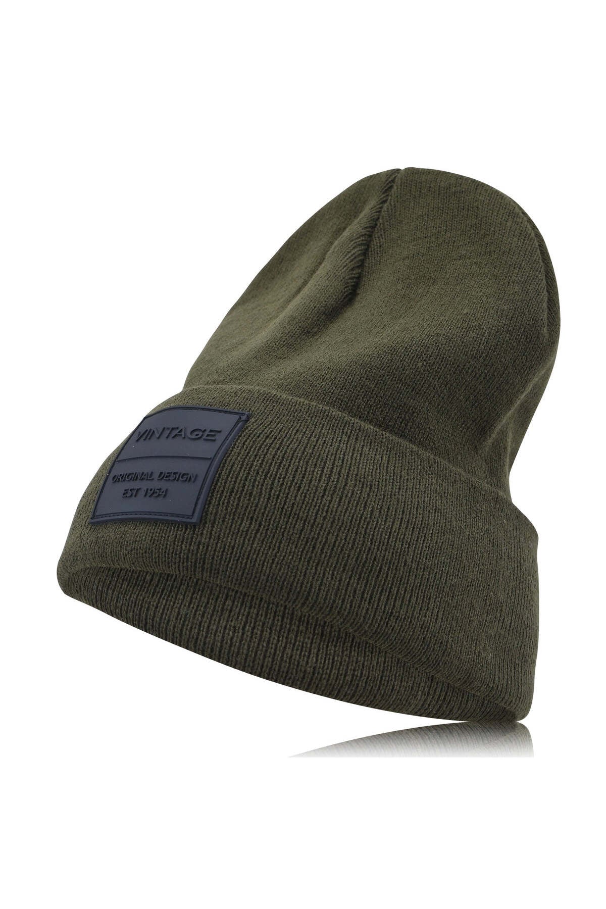 Vintage Havana Vintage Havana Olive Green Beanie for Women & Men | Thick Cuffed Knitted Winter Hat Beanies Unisex Skull Caps| Vintage Logo Patch