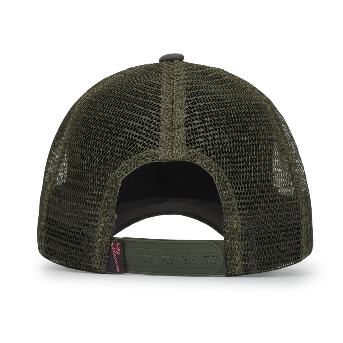 Vintage Havana Trucker Hat for Women – Camo Canvas & Mesh Adjustable Cap With Neon Pink Star
