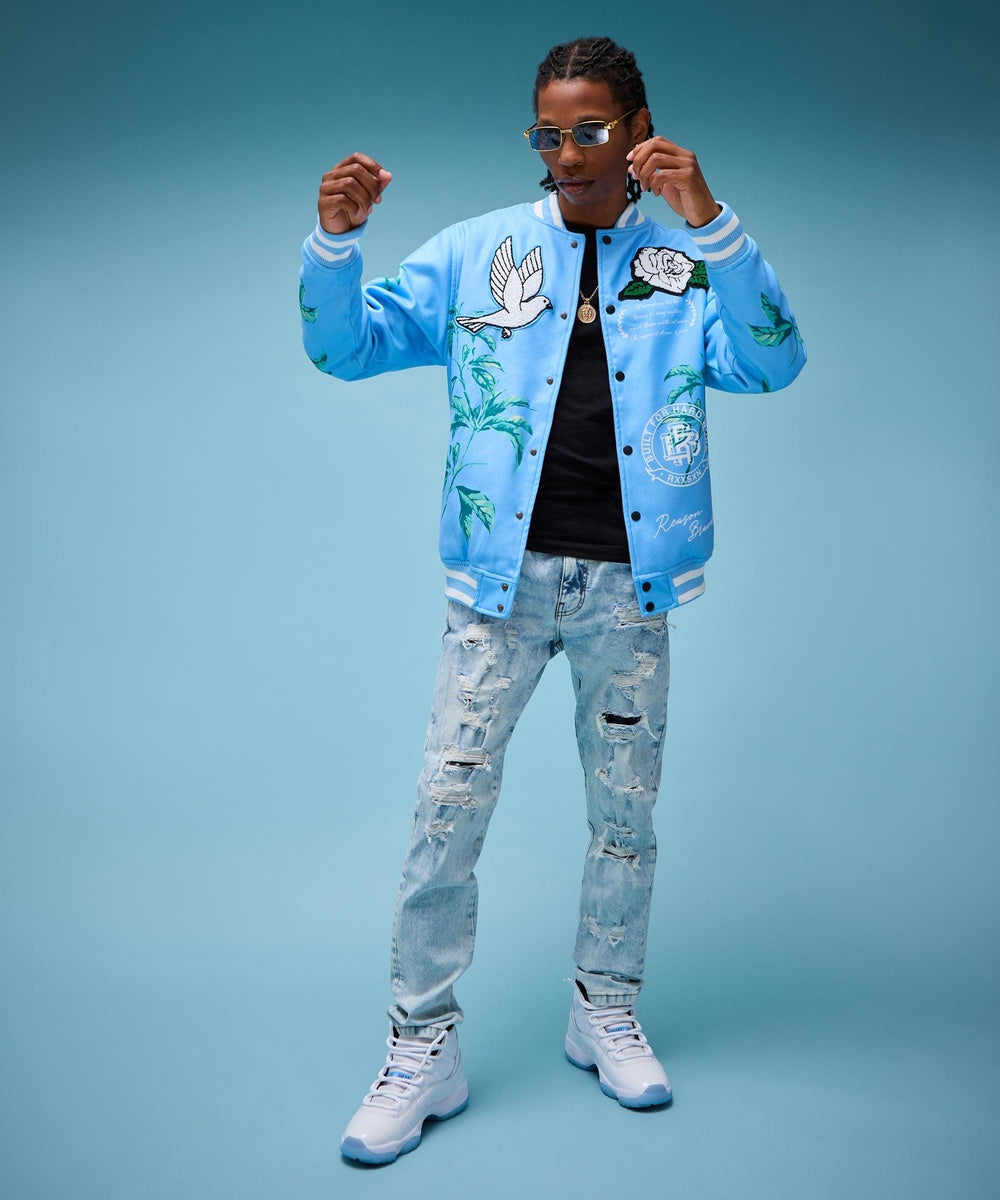 Dove Wool Varsity Jacket - Light Blue