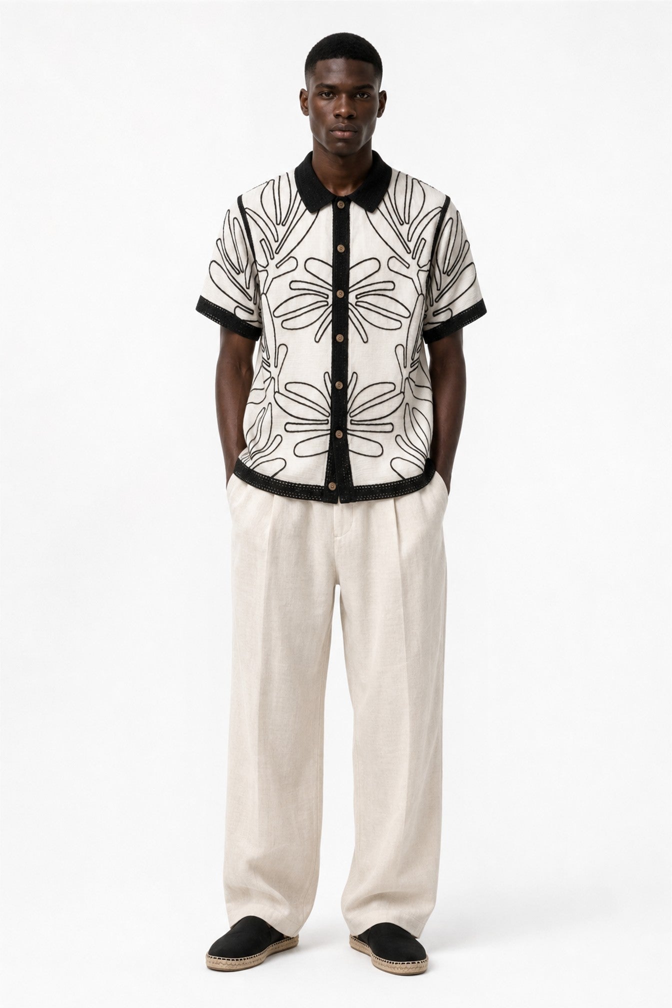 Men's Abstract Leaf Crochet Button Down Shirt | Forever 21