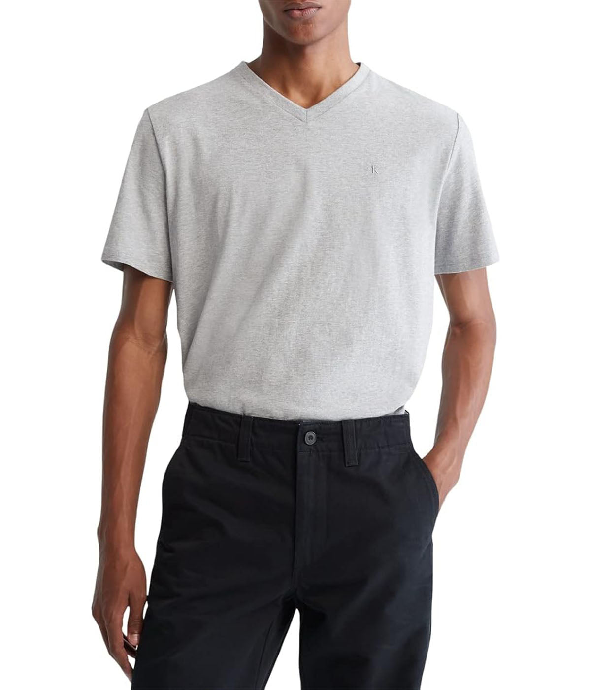 Short Sleeves Smooth Solid V-Neck Tee