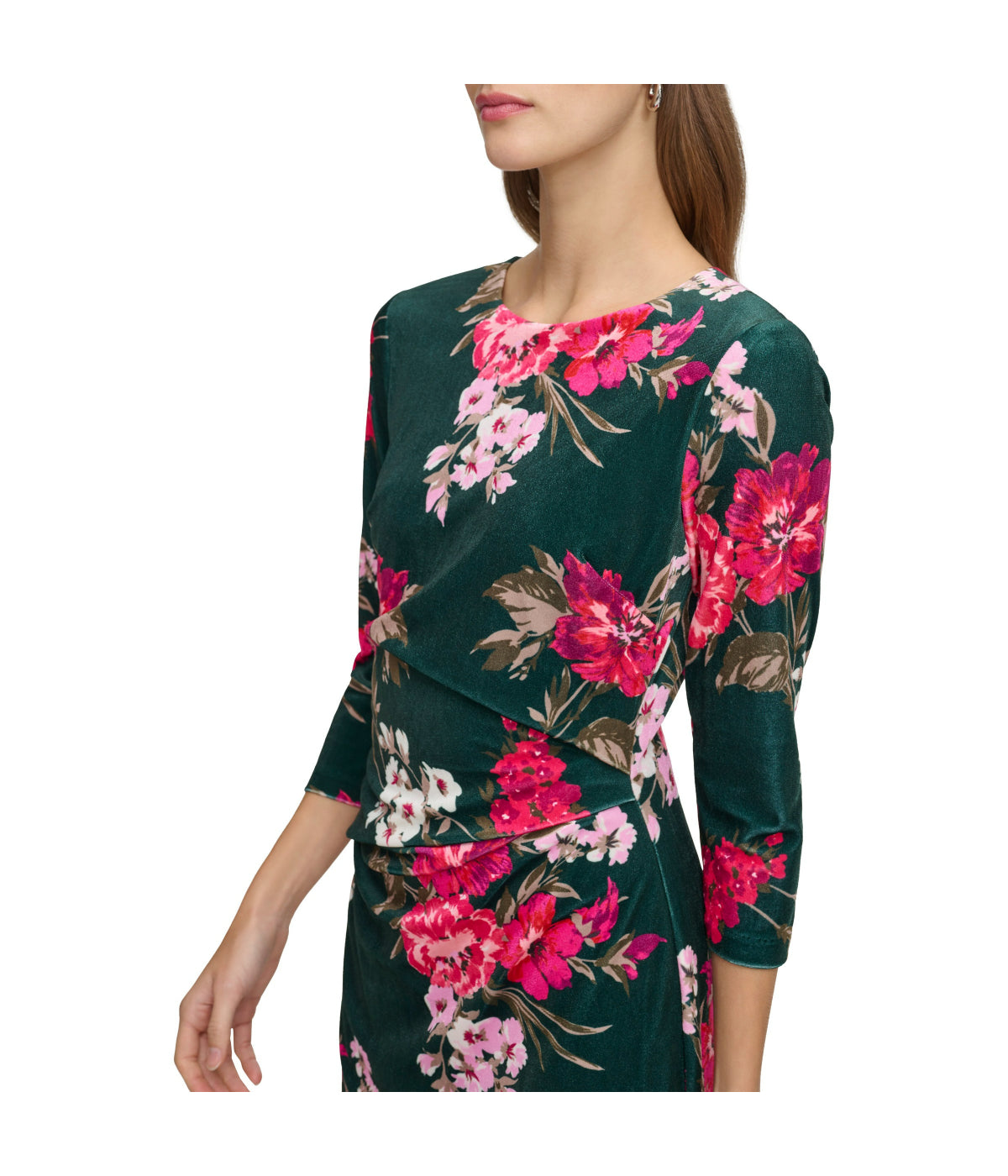 Ptd Velvet Side Tuck Bodycon With 3/4 Sleeve Green Multi