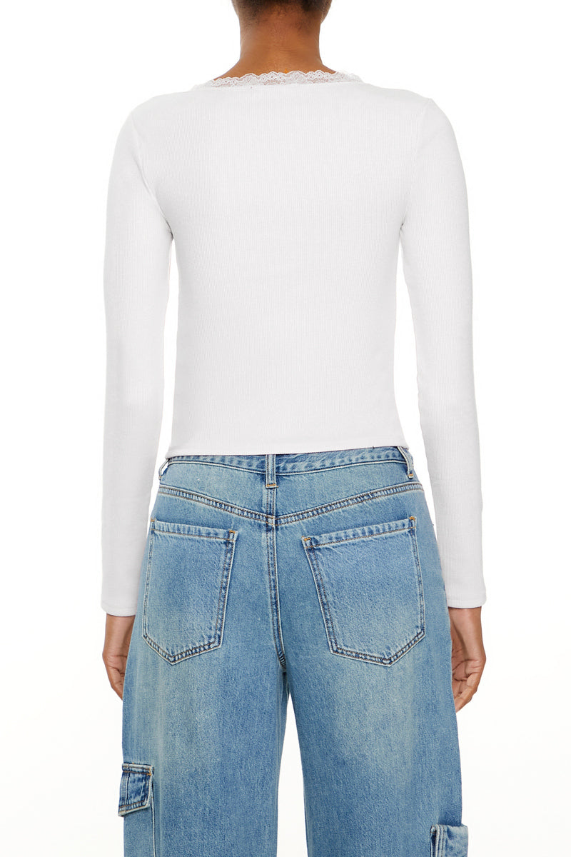 Ribbed Lace-Trim Top