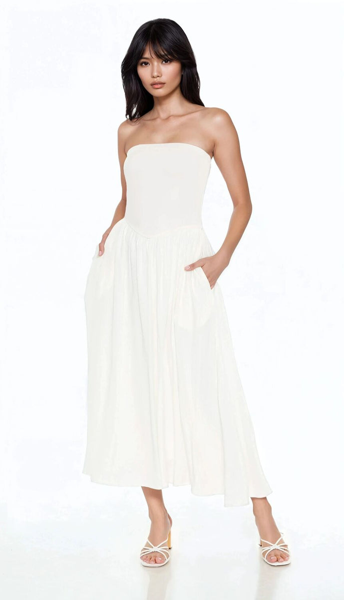 Strapless Fit & Flare Midi Dress White / Xs