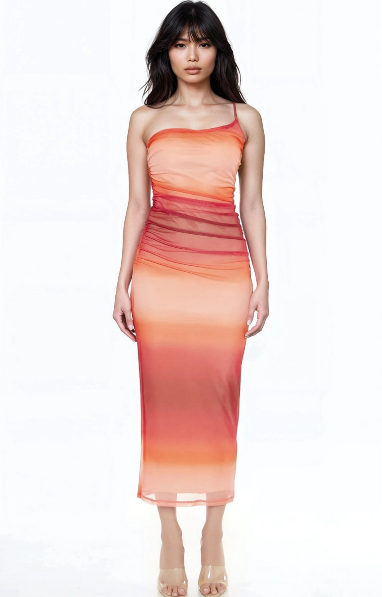 Gradient One-Shoulder Midi Dress
