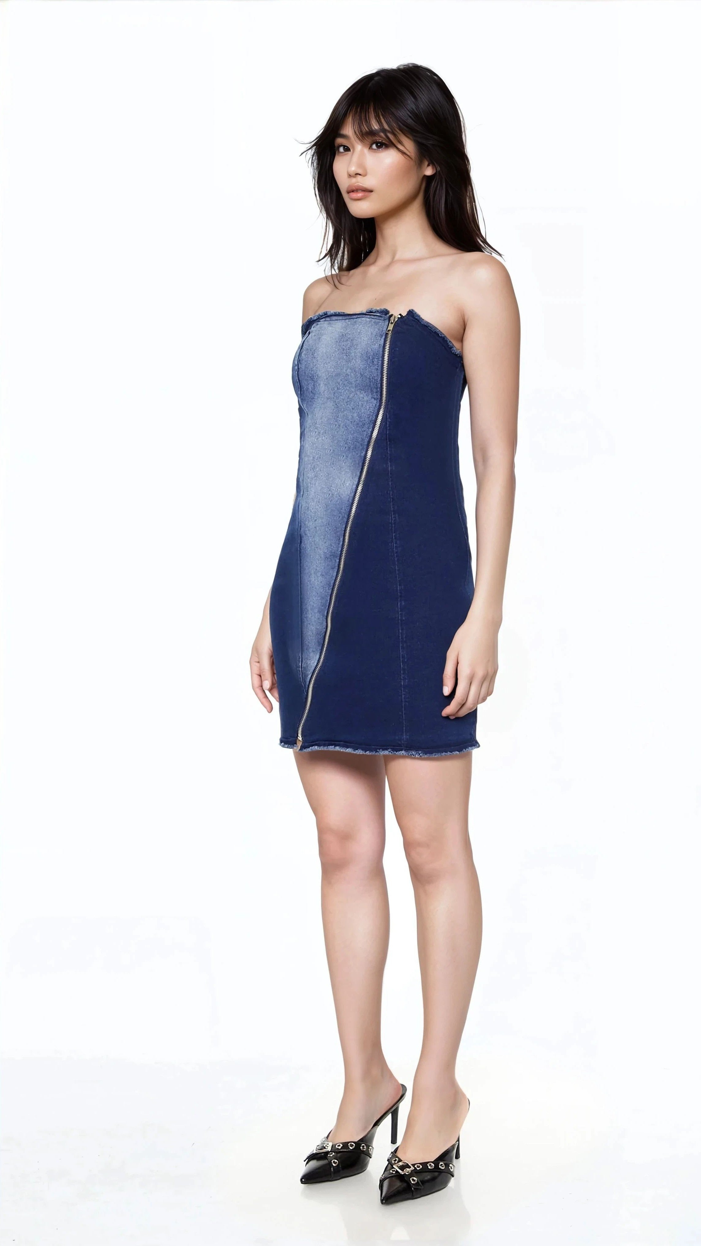 チューブトップ ベアトップ DENIM DROPSHOULDER MINI DRESS Trendy Girl Next Door Strapless Denim Mini Dress | Windsor