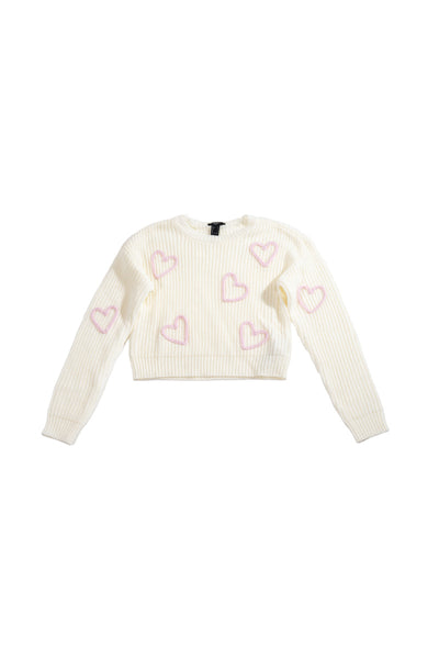 Girls Cropped Heart Knit Sweater