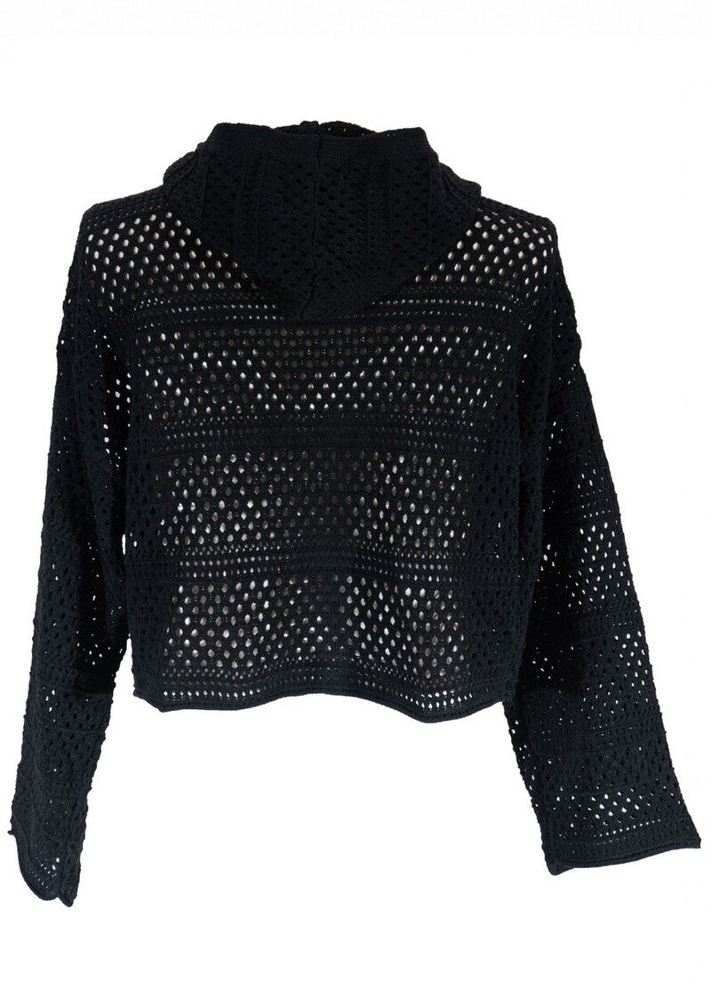 Plus Size Cropped Hooded Open-Knit Sweater