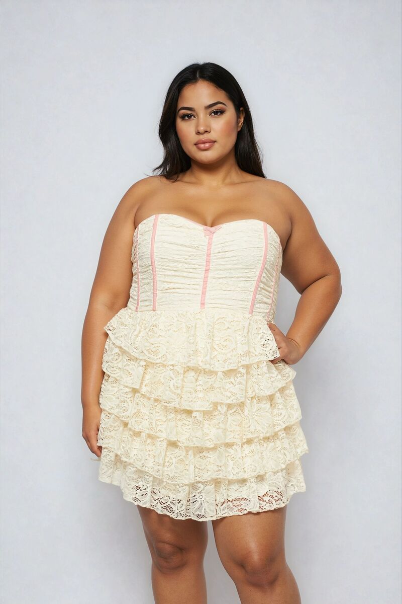 Plus Size Strapless Lace Fit & Flare Mini Dress