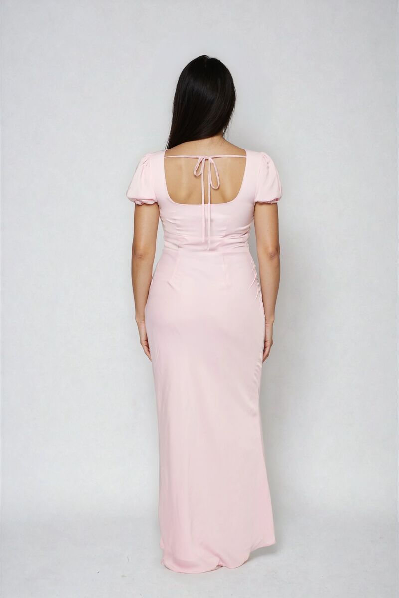 Puff-Sleeve Satin Maxi Dress