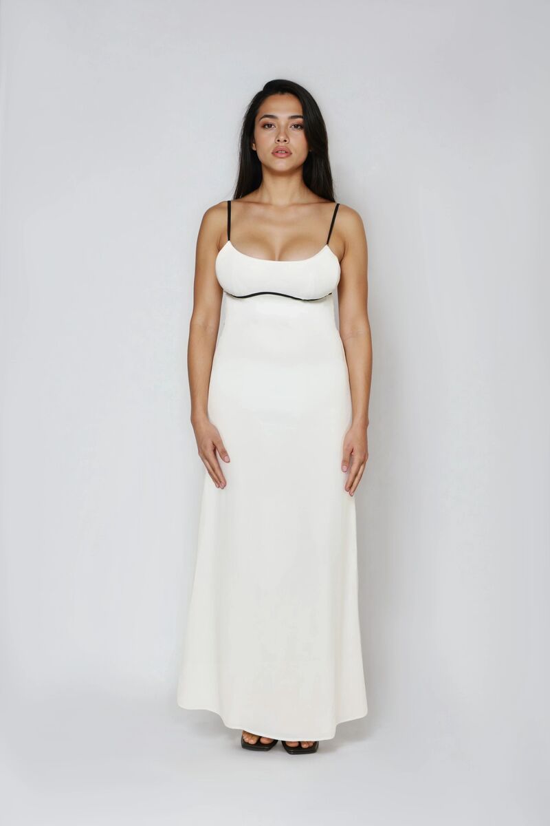 Contrast-Trim Satin Cami Maxi Dress