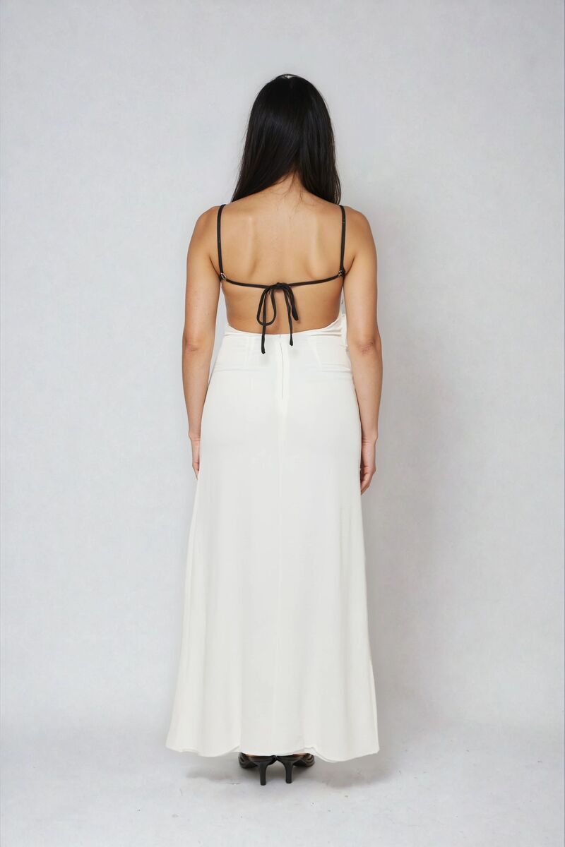 Contrast-Trim Satin Cami Maxi Dress