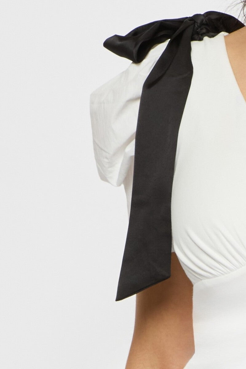 Puff-Sleeve Satin Bow Top