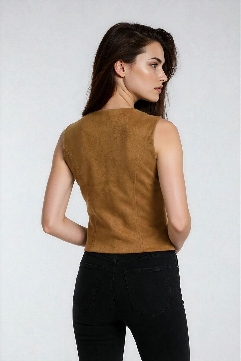 Faux Suede Lace-Up Corset Top