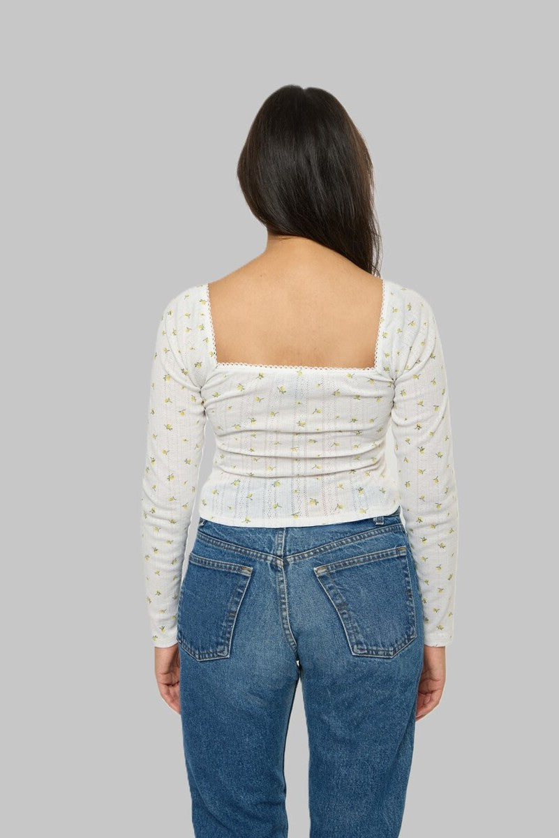 Floral Pointelle Long-Sleeve Top