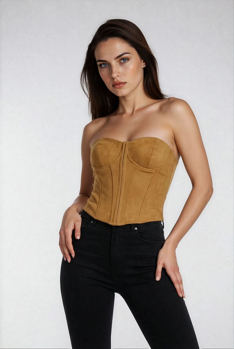 Faux Suede Strapless Bustier Top