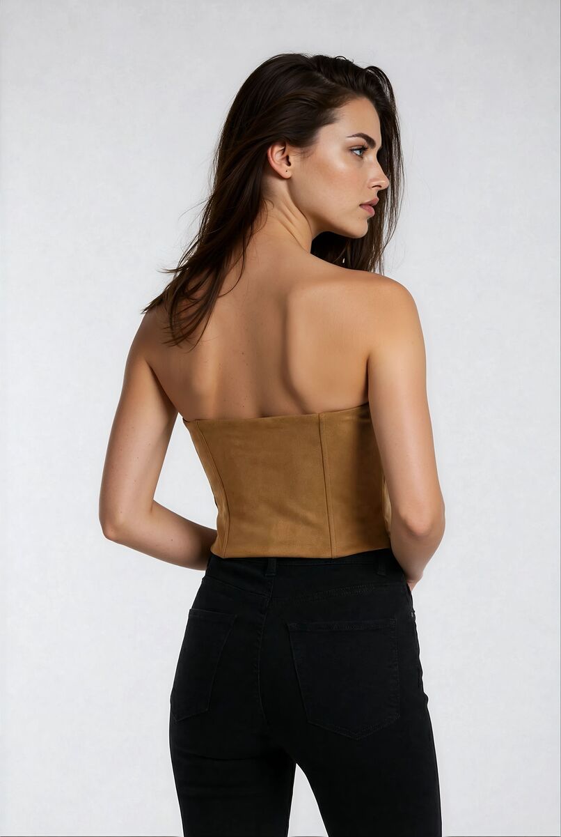 Faux Suede Strapless Bustier Top