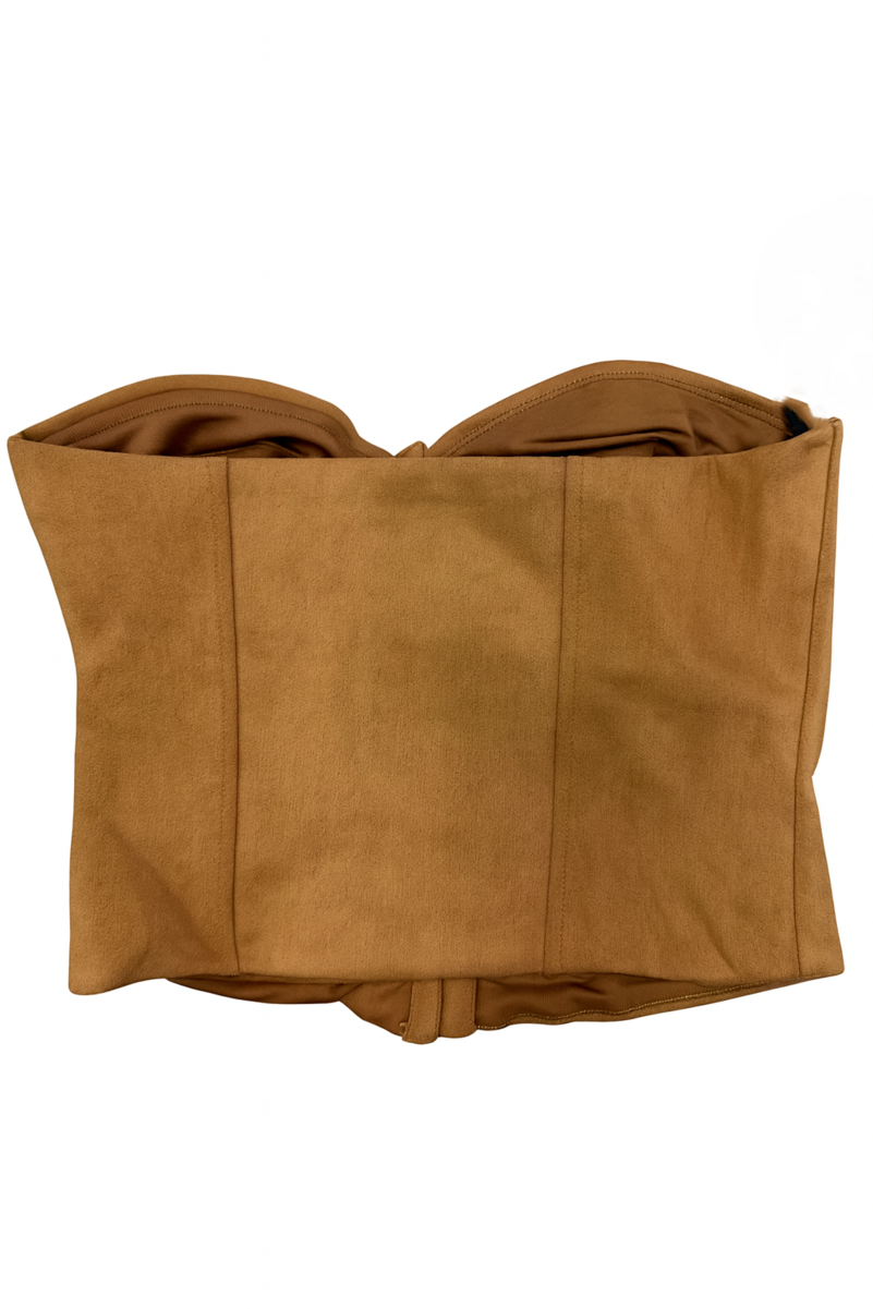 Faux Suede Strapless Bustier Top