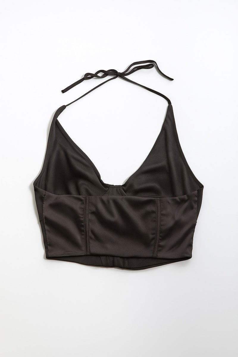 Satin Halter Corset Crop Top