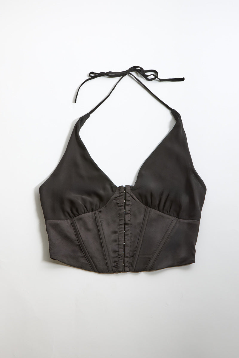Satin Halter Corset Crop Top