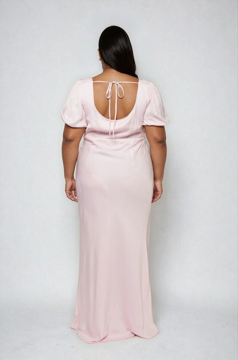 Plus Size Satin Puff-Sleeve Maxi Dress