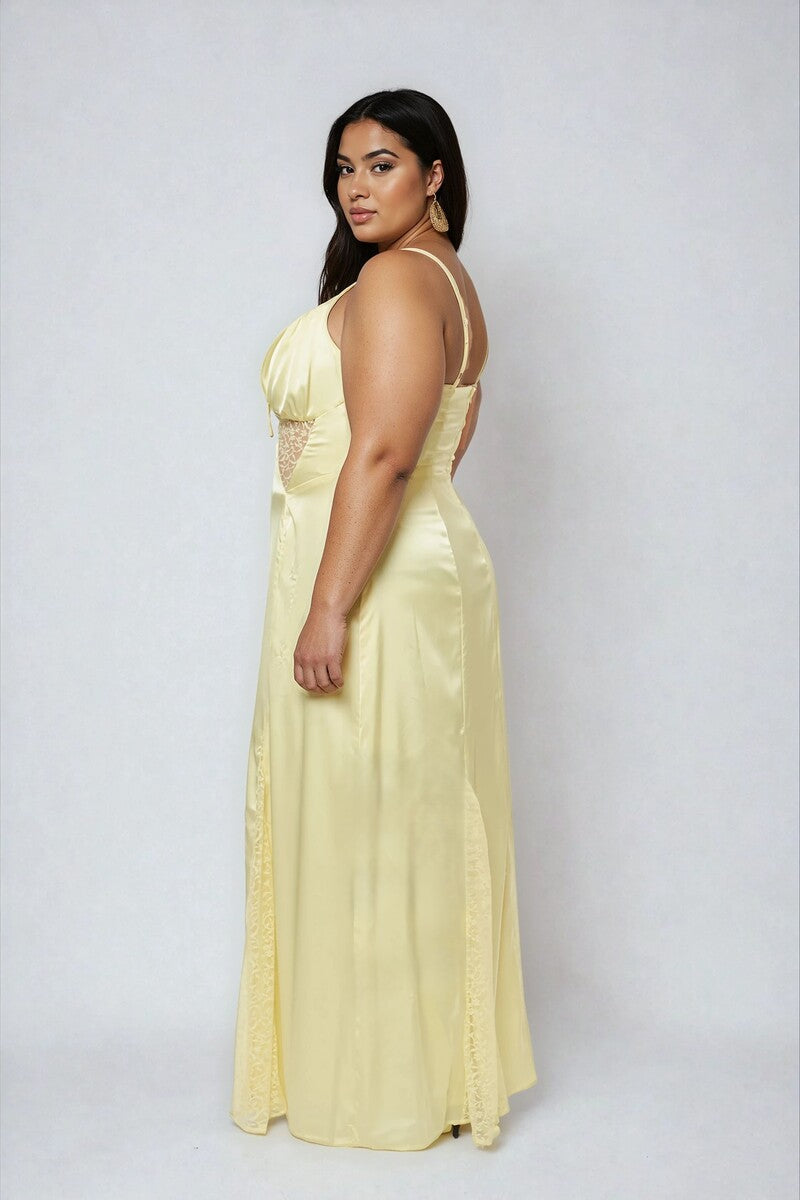 Plus Size Satin Lace Inset Maxi Dress