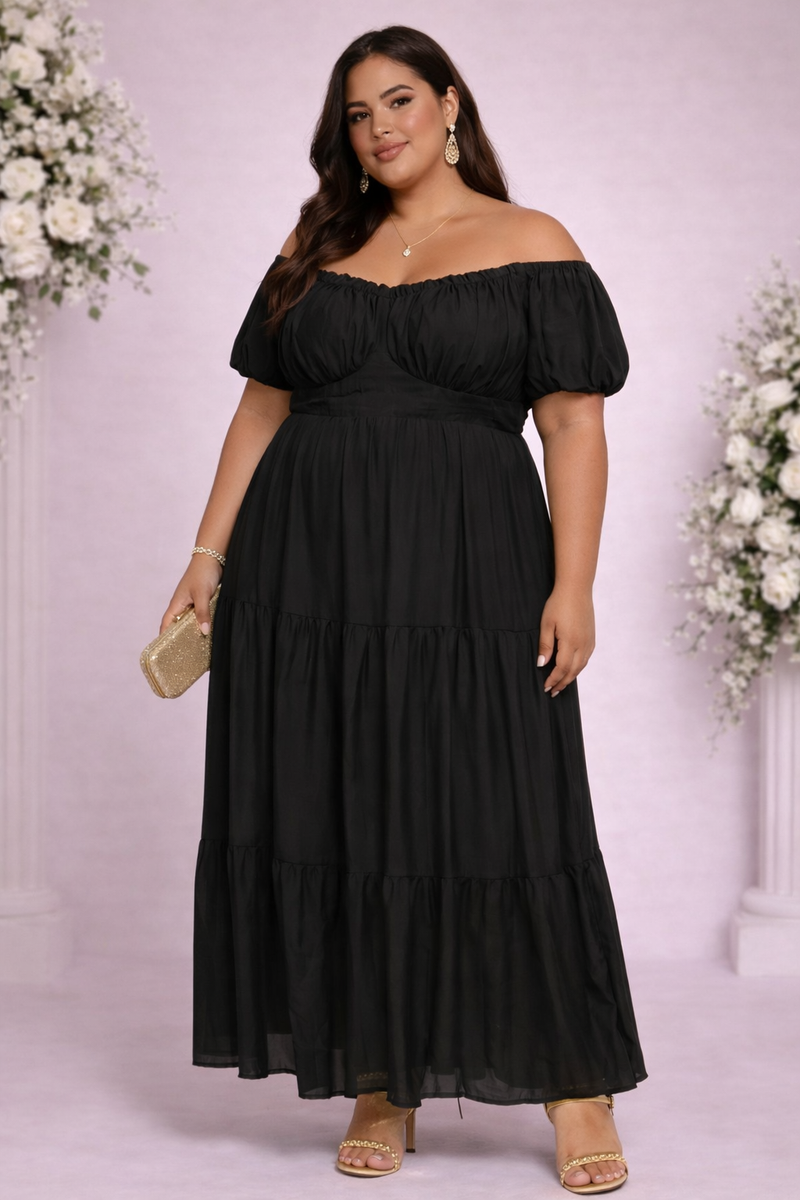 maxi dress for plus size Tiered Puff-Sleeve COLORGROUP_OLIVE_BLACK Color:DustyRose (RosyBrown) short angel sleeves [Alfred Angelo] 2586 —