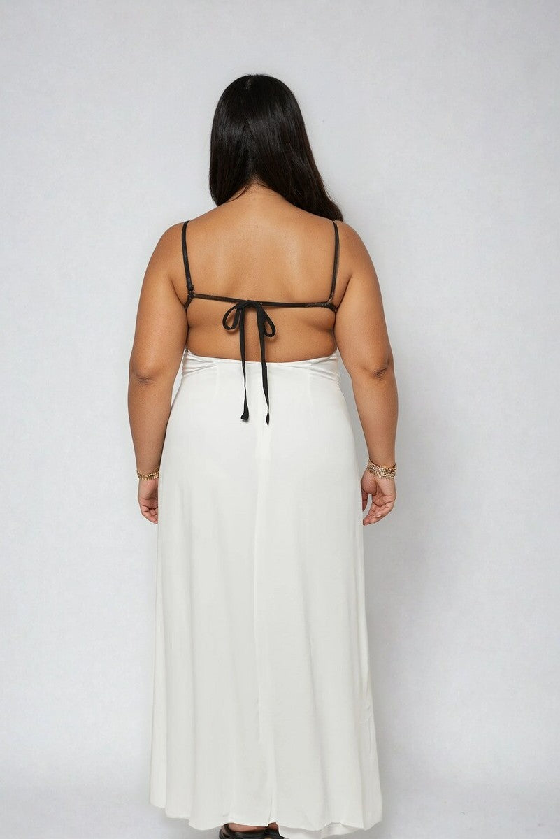 Plus Size Contrast-Trim Satin Cami Maxi Dress