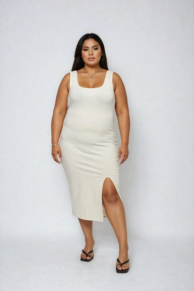 Plus Size Ponte Knit Bodycon Midi Dress CREAM / 2X