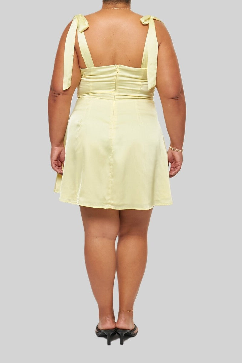 Plus Size Satin Bow-Strap Mini Dress