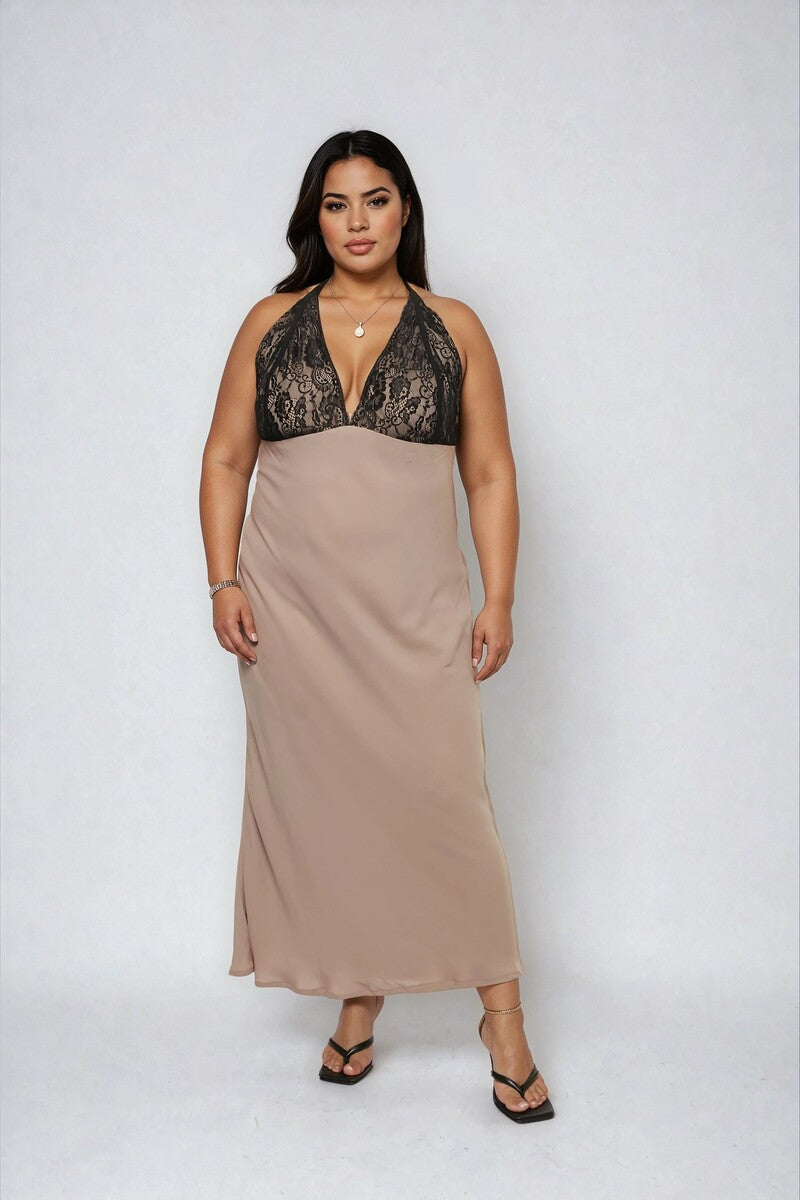 Plus Size Chiffon Halter Slip Maxi Dress