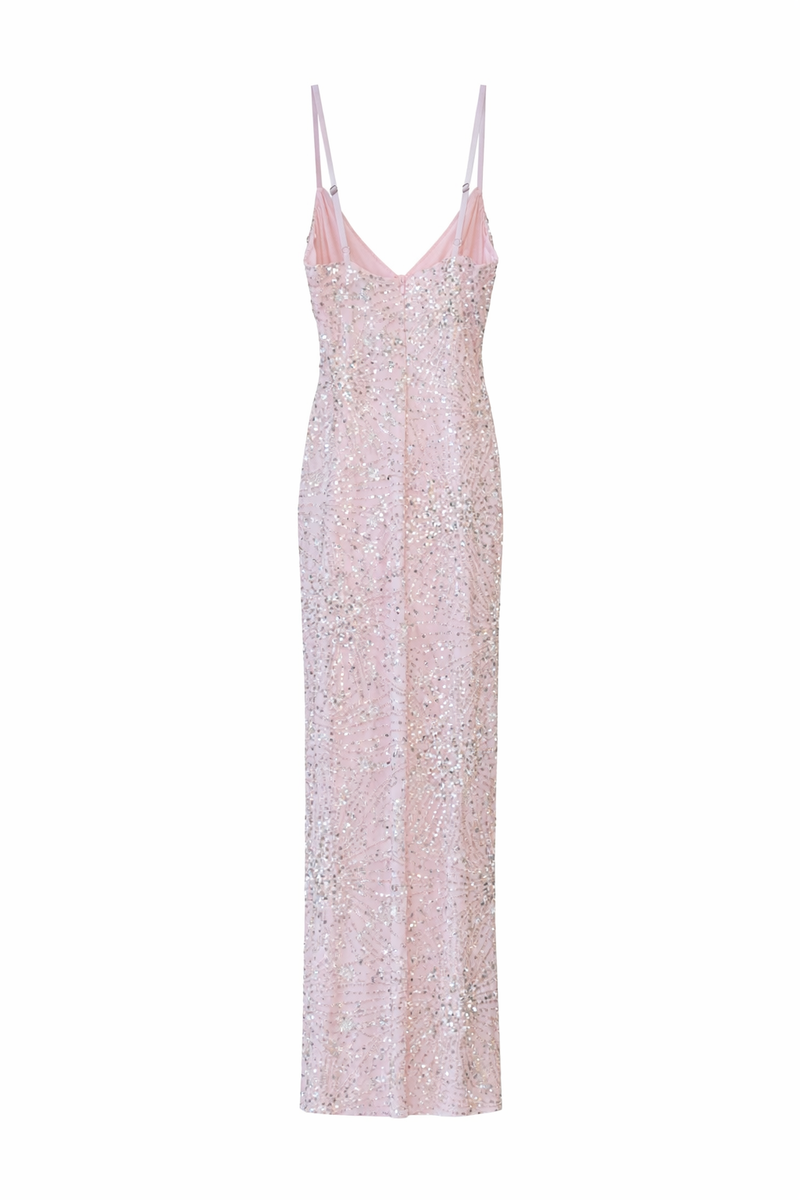 Sequined Beaded Maxi Dress PETAL PINK / L Sequined Beaded Maxi Dress PETAL PINK / L