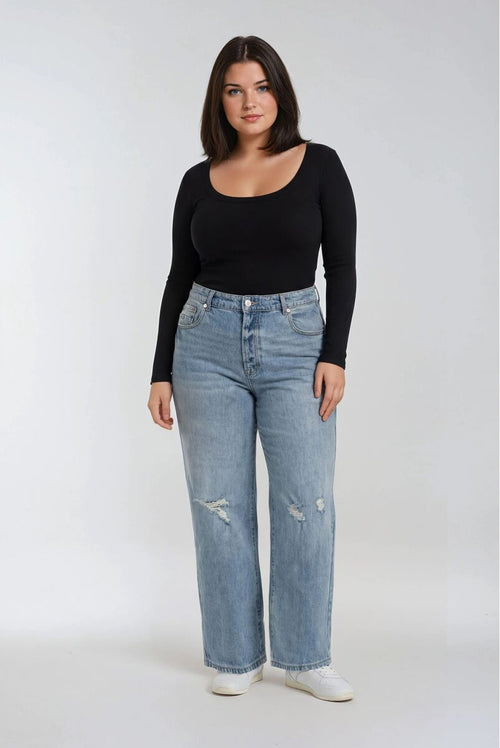 Choose options PLUS SIZE DISTRESSED WIDE-LEG JEANS