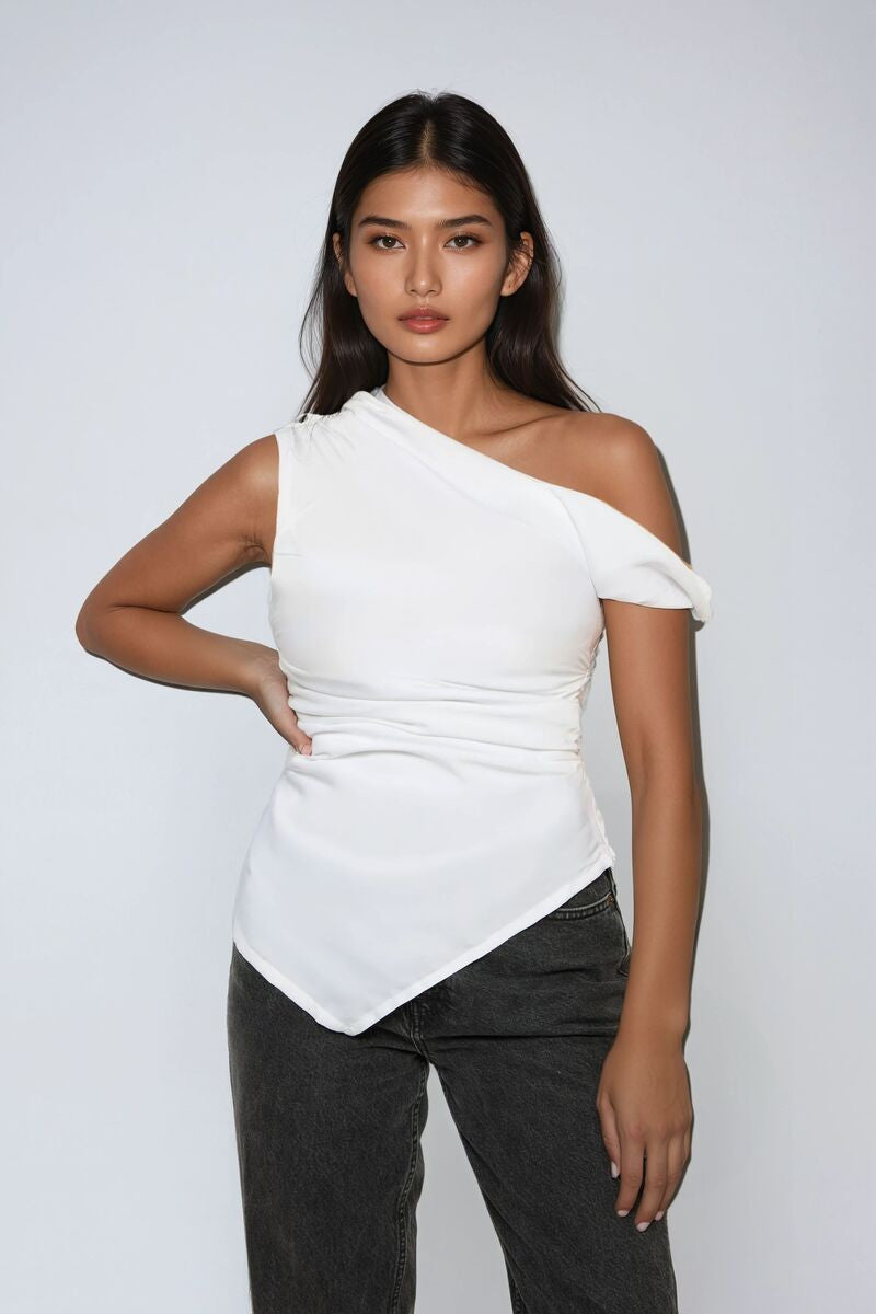 Asymmetrical One-Shoulder Ruched Top Asymmetrical One-Shoulder Ruched Top