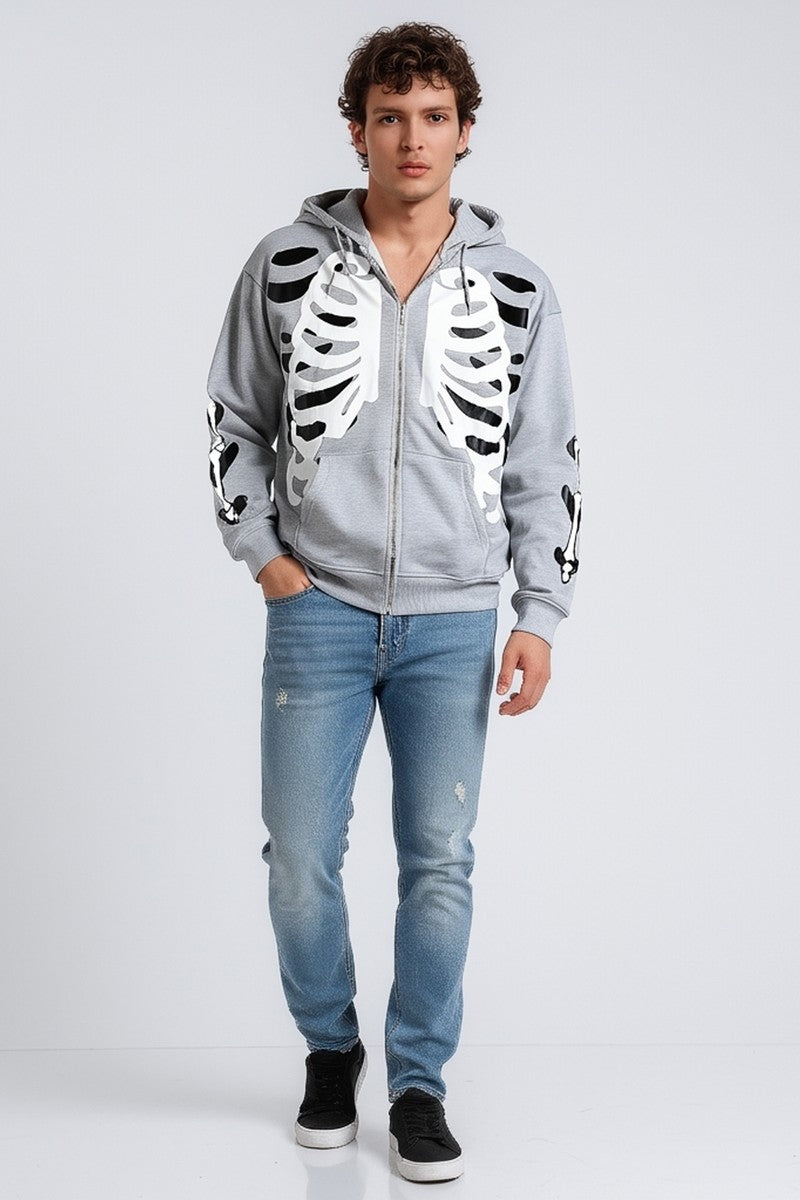 Skeleton Graphic Zip-Up Hoodie