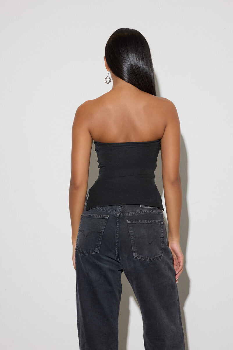 Rhinestone-Studded Split-Hem Tube Top