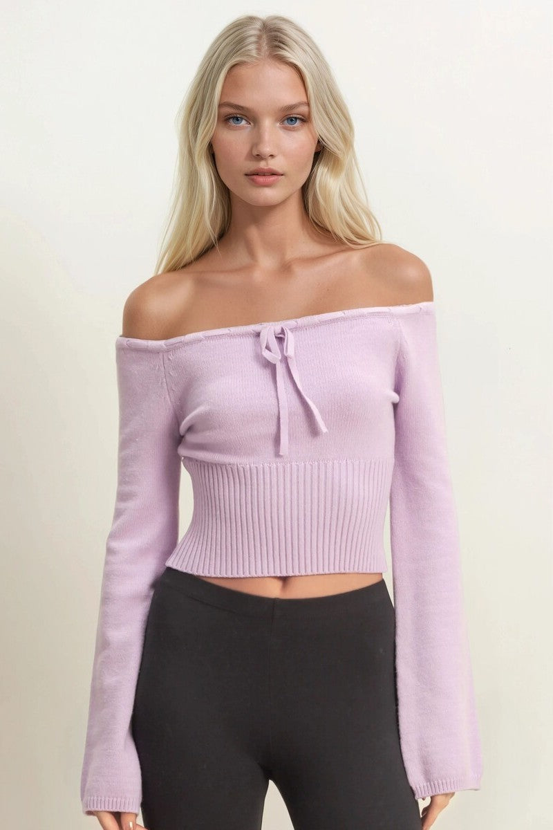 Off-The-Shoulder Tie-Front Sweater Top