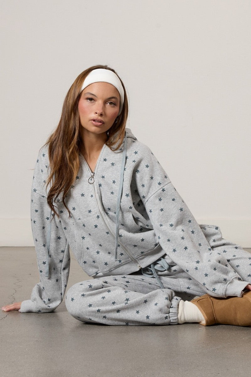 Star Print Zip-Front Hoodie Star Print Zip-Front Hoodie