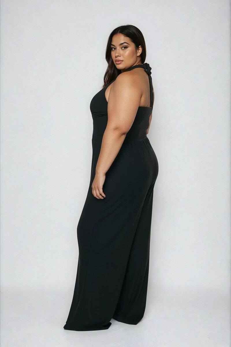 Plus Size Halter Wide-Leg Jumpsuit