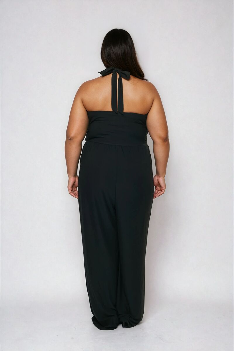 Plus Size Halter Wide-Leg Jumpsuit