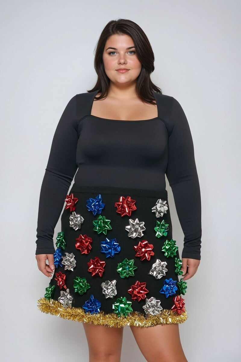 Plus Size Gift Bow Mini Skirt