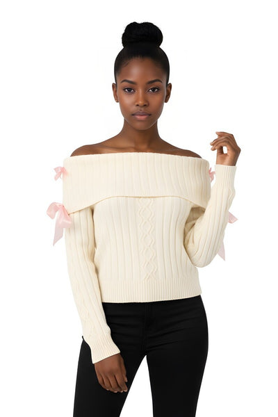 エムミーエメDecollete ribbon off-shoulder knit Ribbon docking off shoulder knit tops(eme10491) – M me eme