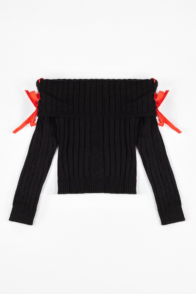 Off-The-Shoulder Ribbon Sweater Off-The-Shoulder Ribbon Sweater
