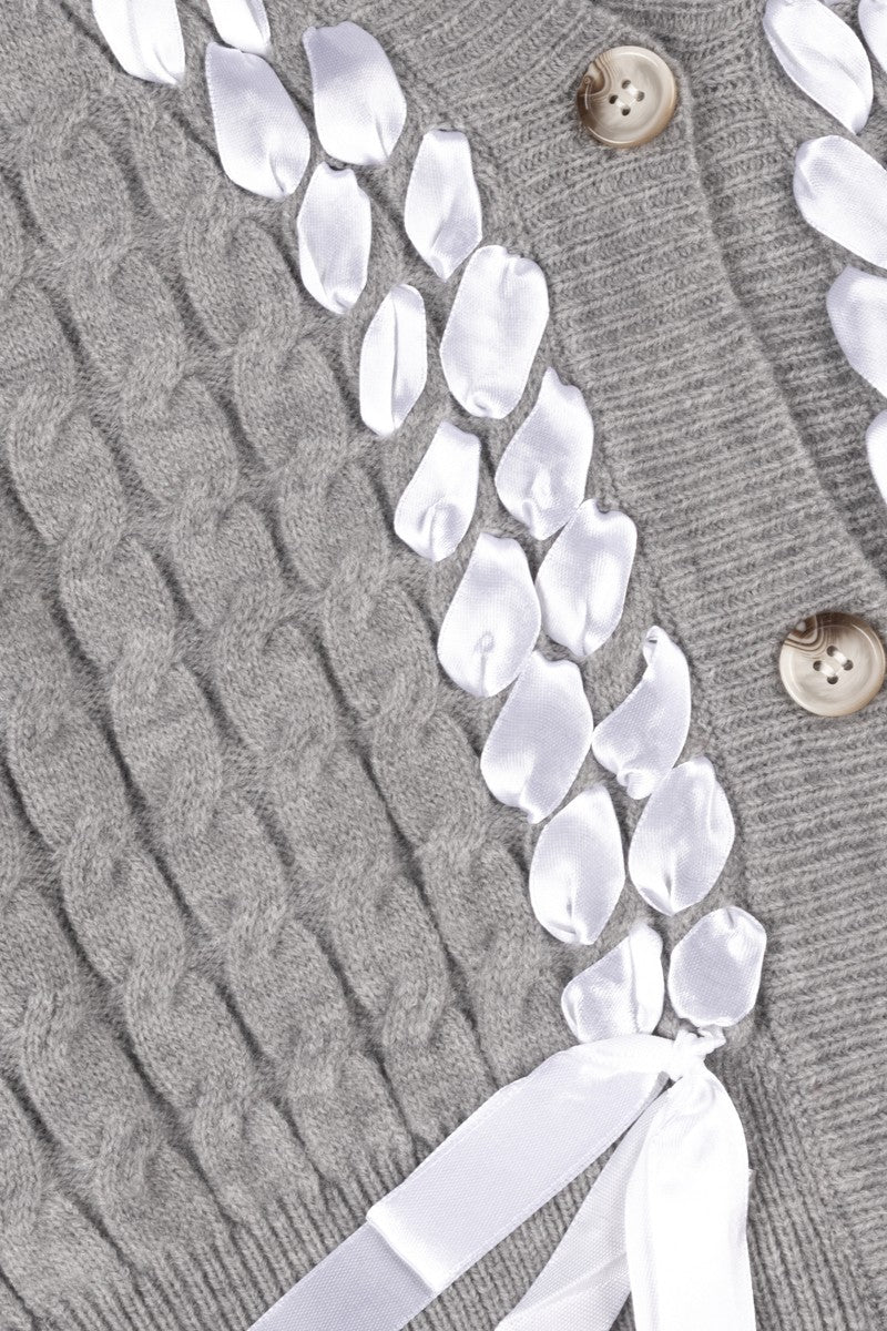 Braided Ribbon Cropped Cardigan Sweater