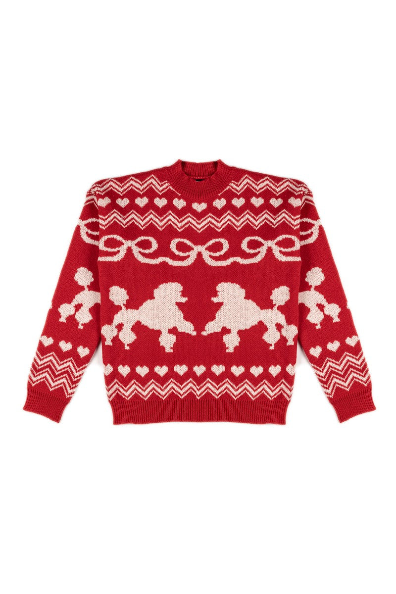 Poodle Pattern Fair Isle Knit Sweater