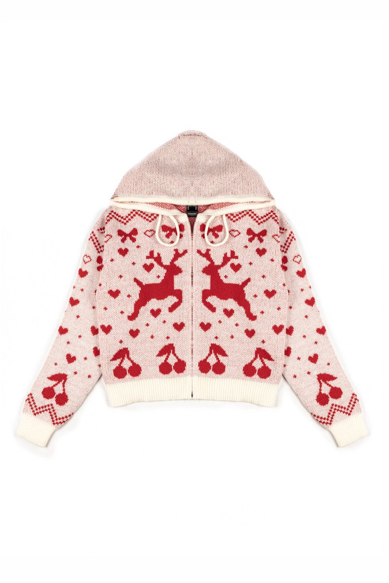 Reindeer Zip-Up Hoodie Sweater