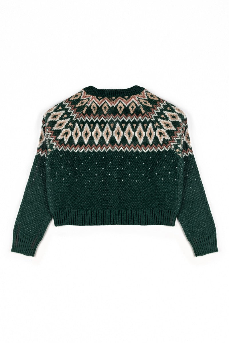 Fair Isle Pom-Pom Tie Cardigan