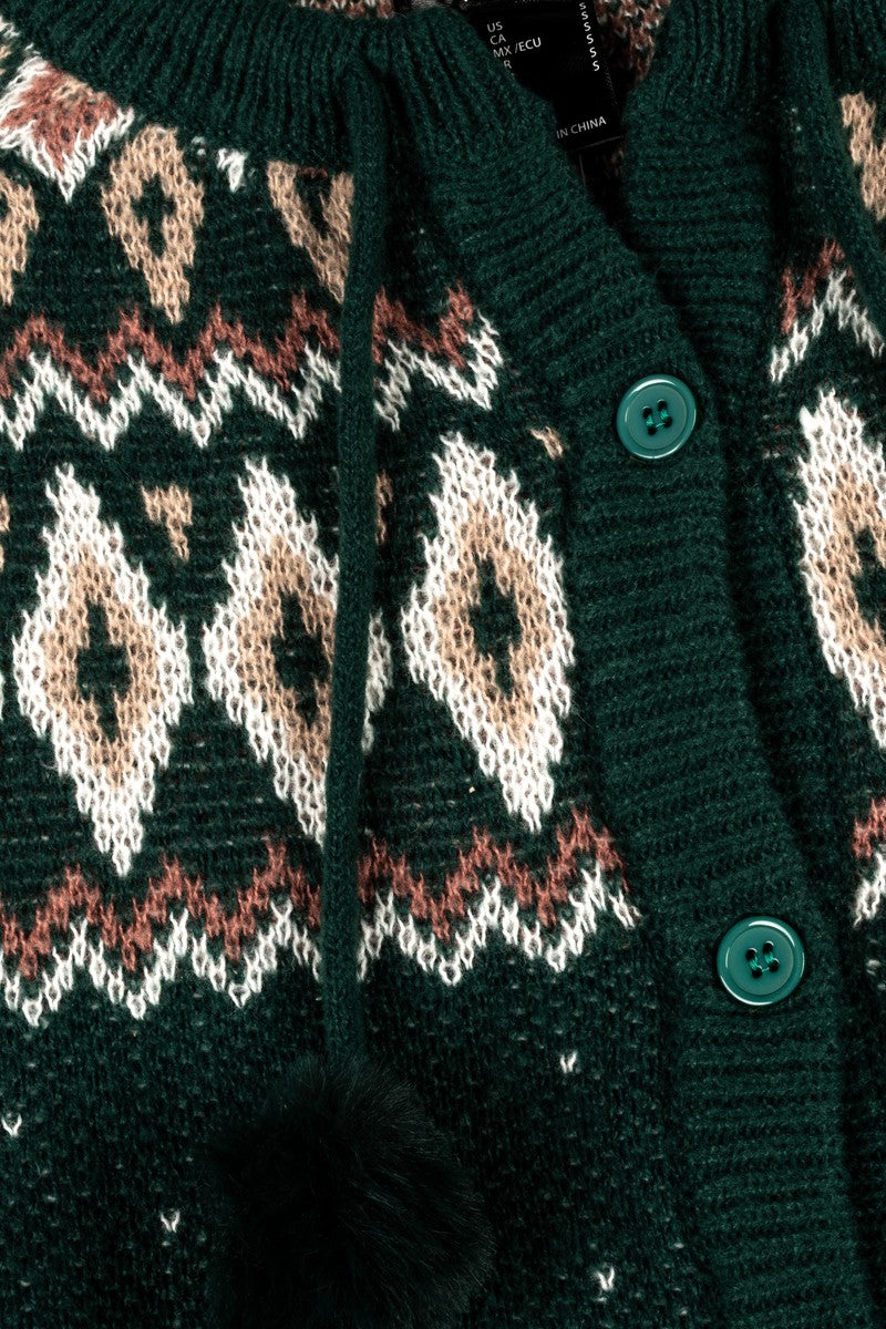 Fair Isle Pom-Pom Tie Cardigan
