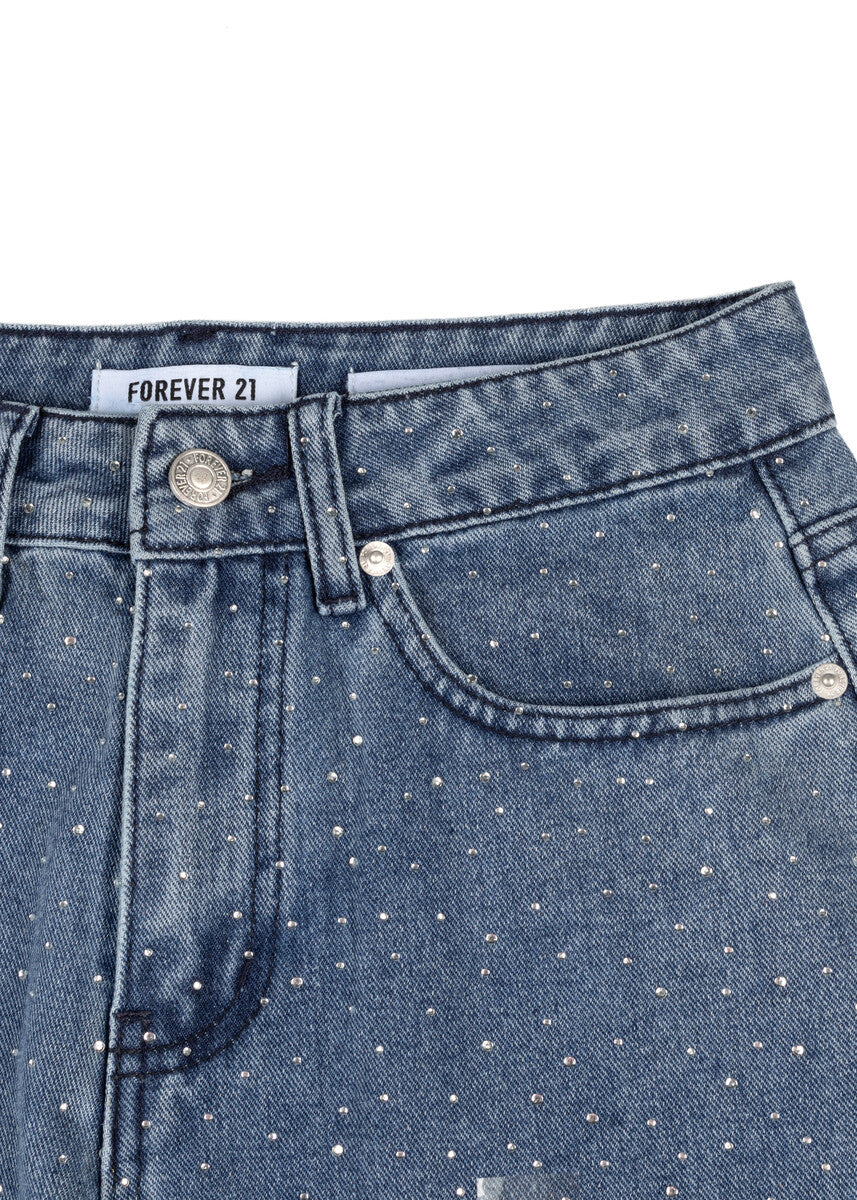 Wide-Leg Rhinestone Jeans